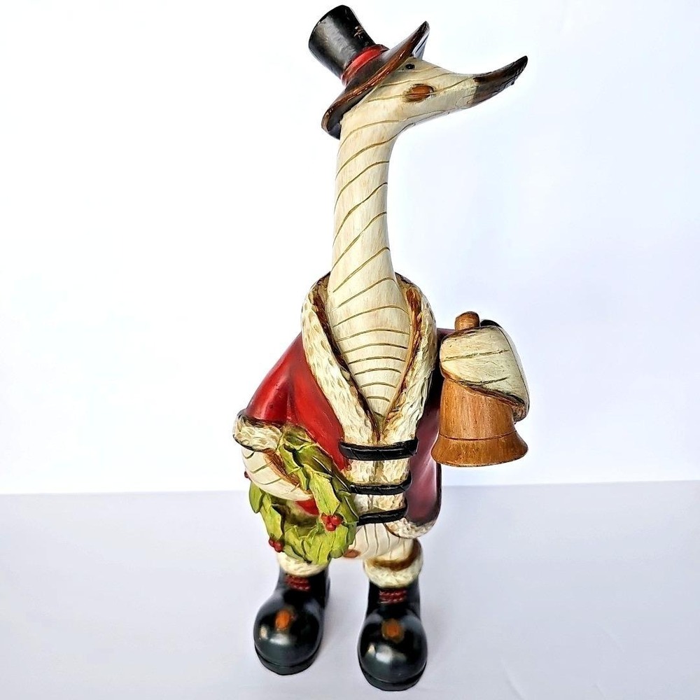 Christmas Goose Figurine Santa Coat Top Hat Wreath Holiday Decor Farmhouse Style